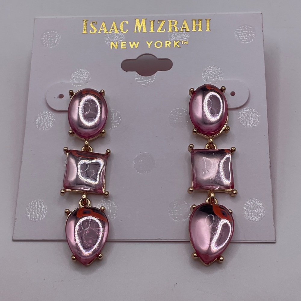 Isaac Mizrahi Pink and Gold Drop Earrings
